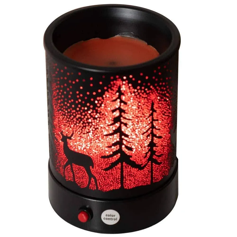 Fragrance Oil Lamp Warmer with 7 Color Lights - Pine Forest Deer Design for Home Decor, Office, and Gifts