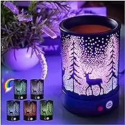 Hituiter Fragrance Wax Melts Warmer with7 colors lighting oil lamp scented wax Candle Warmer Burner Melt Wax Cube Melter classic pine forest deer design for Home Décor, Office, and Gifts