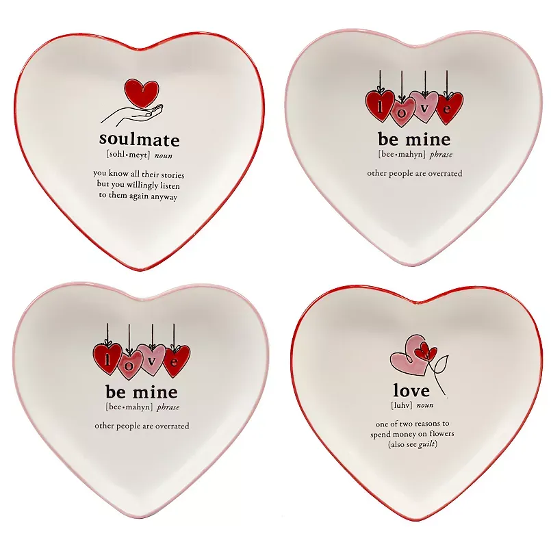 Certified International Valentines Day Set of 4 Heart Shaped Plates