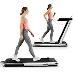 Goplus 2 in 1 Folding Treadmill, 2.25HP Superfit Under Desk Electric Treadmill, Installation-Free with Blue Tooth Speaker, Remote Control, APP Control and LED Display, Walking Jogging for Home Office