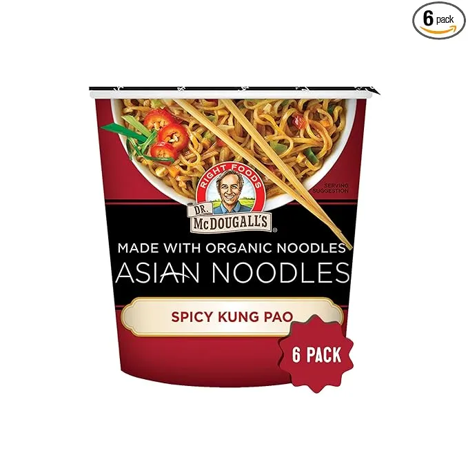 Dr. McDougall's Spicy Kung Pao Noodle - Organic Asian Spicy Noodles - Vegan Ramen Noodles - Instant Ramen Noodle Cups - Vegetarian Ramen - Hot Noodles - 2 oz. - Pack of 6