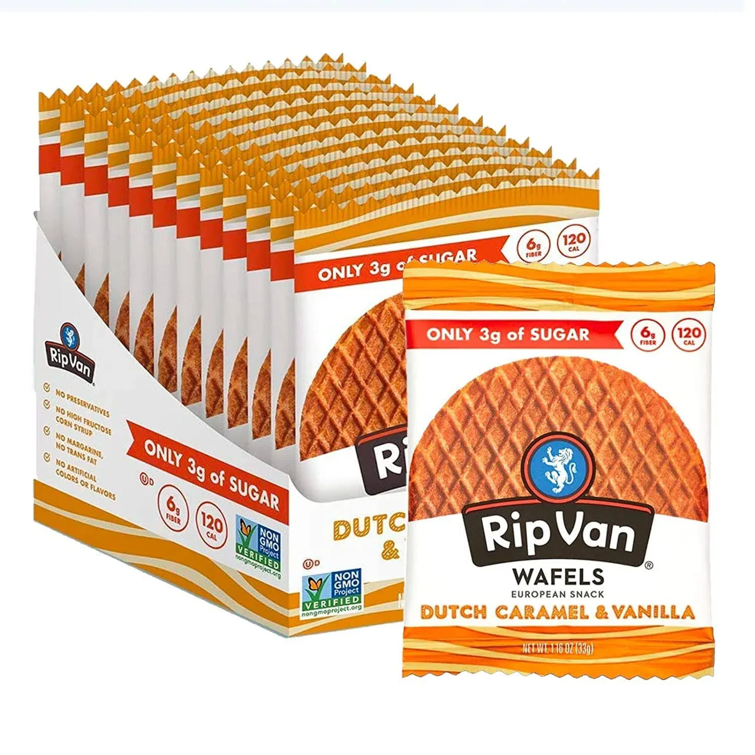 Rip Van Wafels - Dutch Caramel and Vanilla Single Serve, 1.16 oz Pack, 12/Box