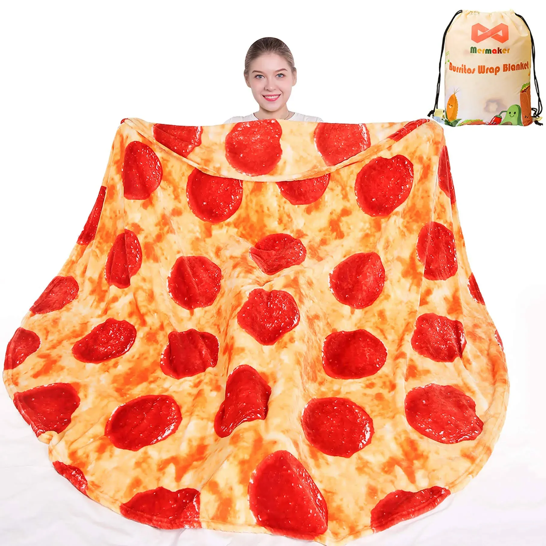 mermaker Pepperoni Pizzas Blanket 2.0 Double Sided 71 inch for Adult and Kids, Pizzas Blanket Adult Size, Realistic Food Blanket, 285 GSM Pizzas Blanket, Funny Gifts for Teenage Boys and Girls