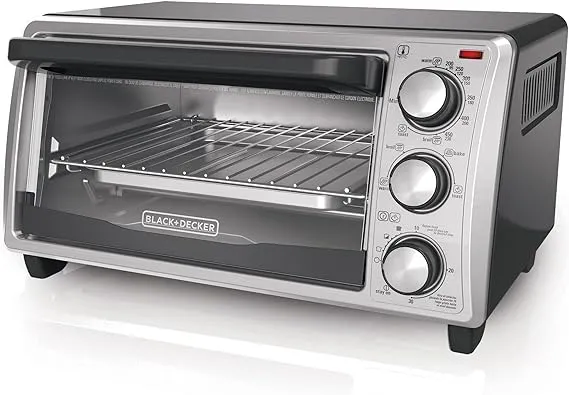 BLACK+DECKER 4-Slice Toaster Oven, Even Toast Technology, Fits a 9" Pizza, Black