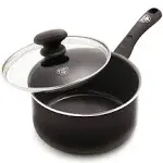 GreenLife Soft Grip Diamond Healthy Ceramic Nonstick, 2.5 QT Saucepan Pot with Lid, PFAS-Free, Dishwasher Safe, Black