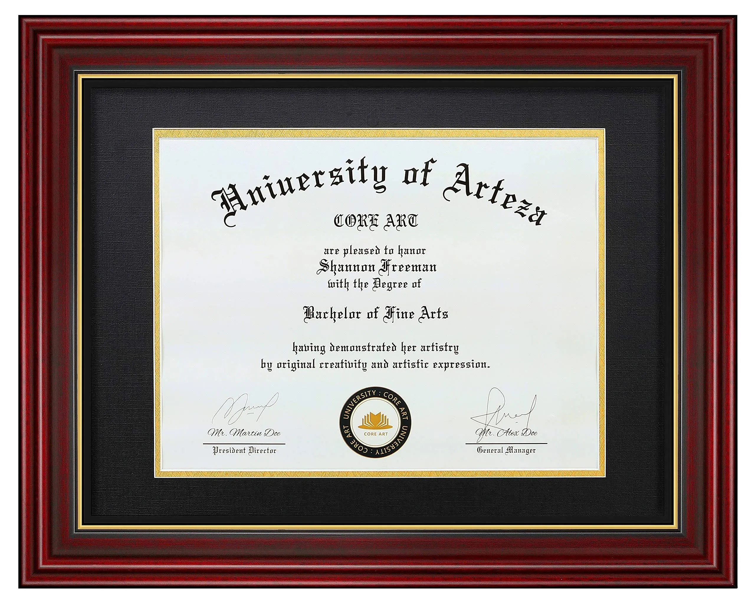 CORE ART 11x14 Diploma Frame Display Certificates 8.5 x 11 with Black Mat or Documents 11 x 14 without Mat, College Degree Wooden Frame with Tempered Glass for Wall and Tabletop Display(Cherry Red)