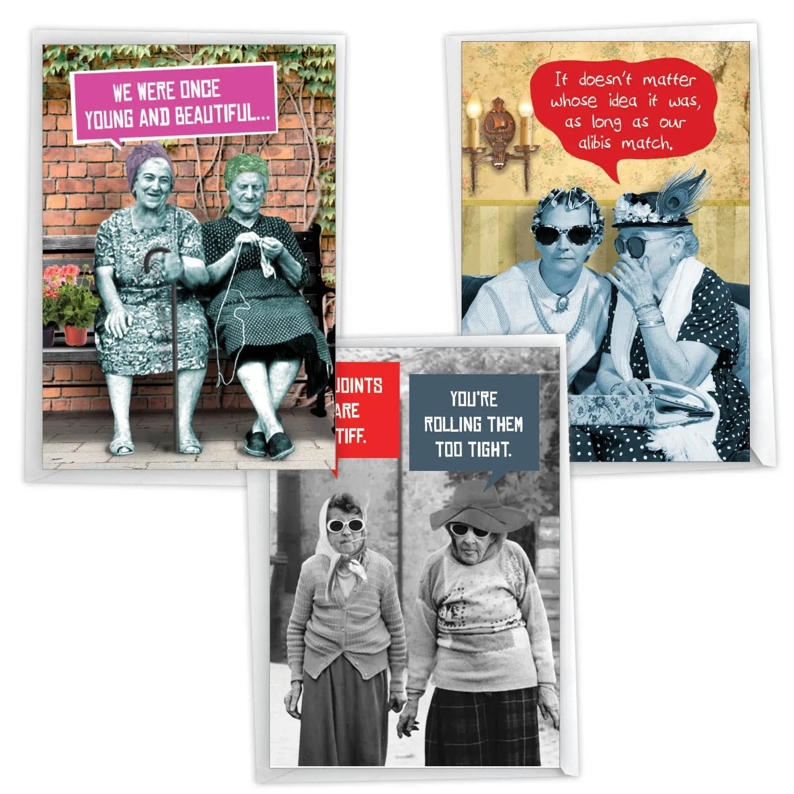 NobleWorks Old Friends Hysterical Birthday Variety Set of 3 Cards