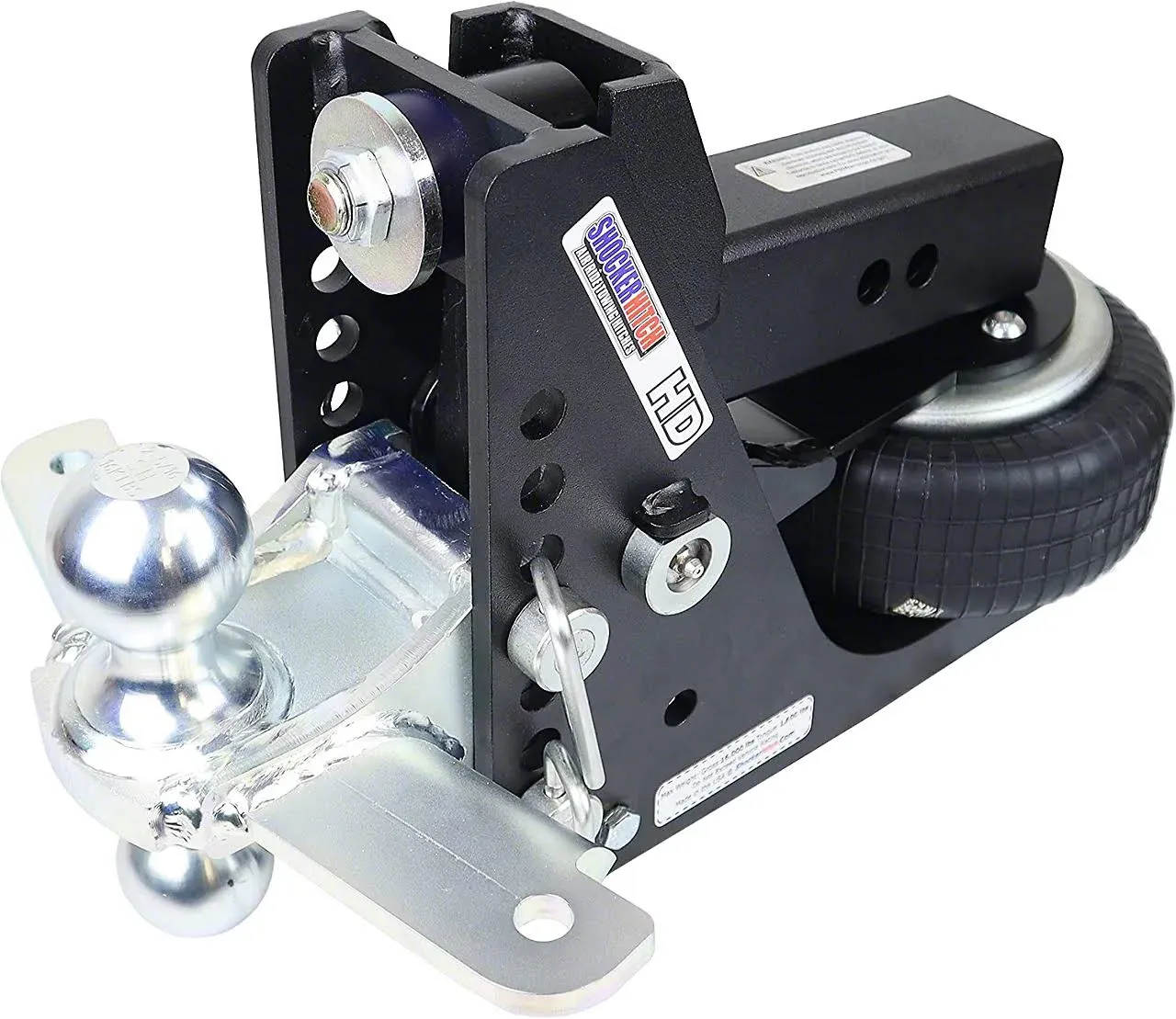 Shocker HD Max Black Air Hitch with Combo Ball, Fits 2-1/2" Hitch Silver Combo 2" & 2-5/16" Balls