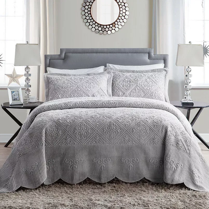 VCNY Home Westland Quilted Bedspread Set, Grey, King