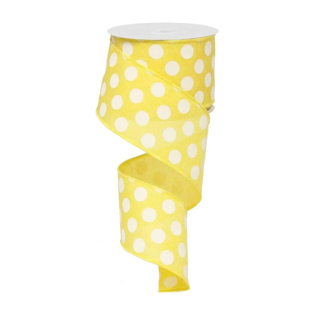 Polka Dot Canvas Wired Edge Ribbon - 2.5" x 10 Yards (Yellow, White)