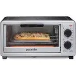 Proctor Silex 4 Slice Countertop Toaster Oven, Multi-Function with Bake, Toast and Broiler, 1100 Watts, 30 min timer and auto-shutoff, Includes Backing Pan and Rack, Black and Silver (31260)