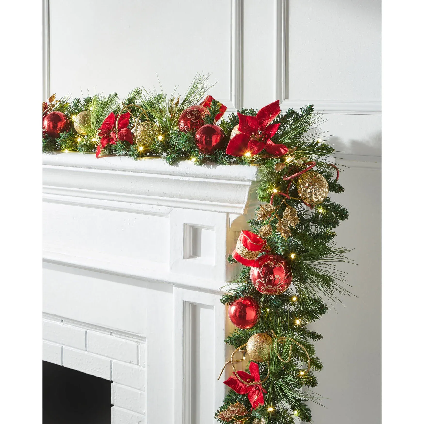 BrylaneHome 6' Pre-Lit Red Ribbon Garland - Multi