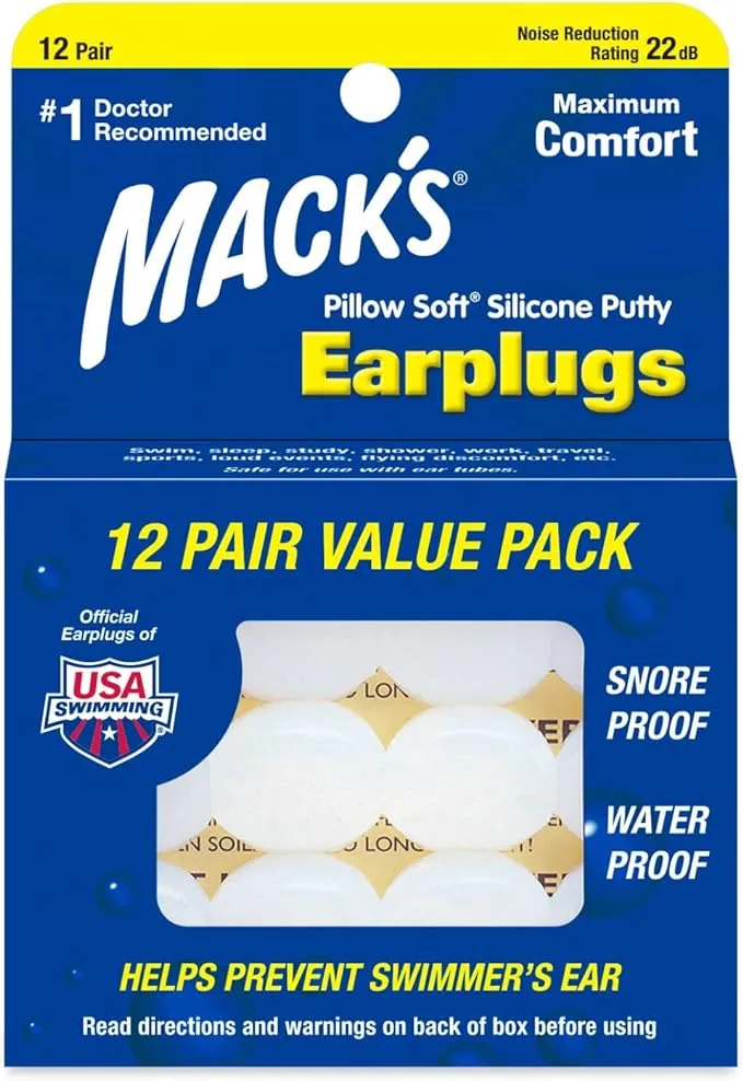 Mack's Pillow Soft Silicone Earplugs, 12 Pair - The Original Moldable Silicone Putty Ear Plugs for Sleeping, Snoring, Swimming, Travel, Concerts and Studying