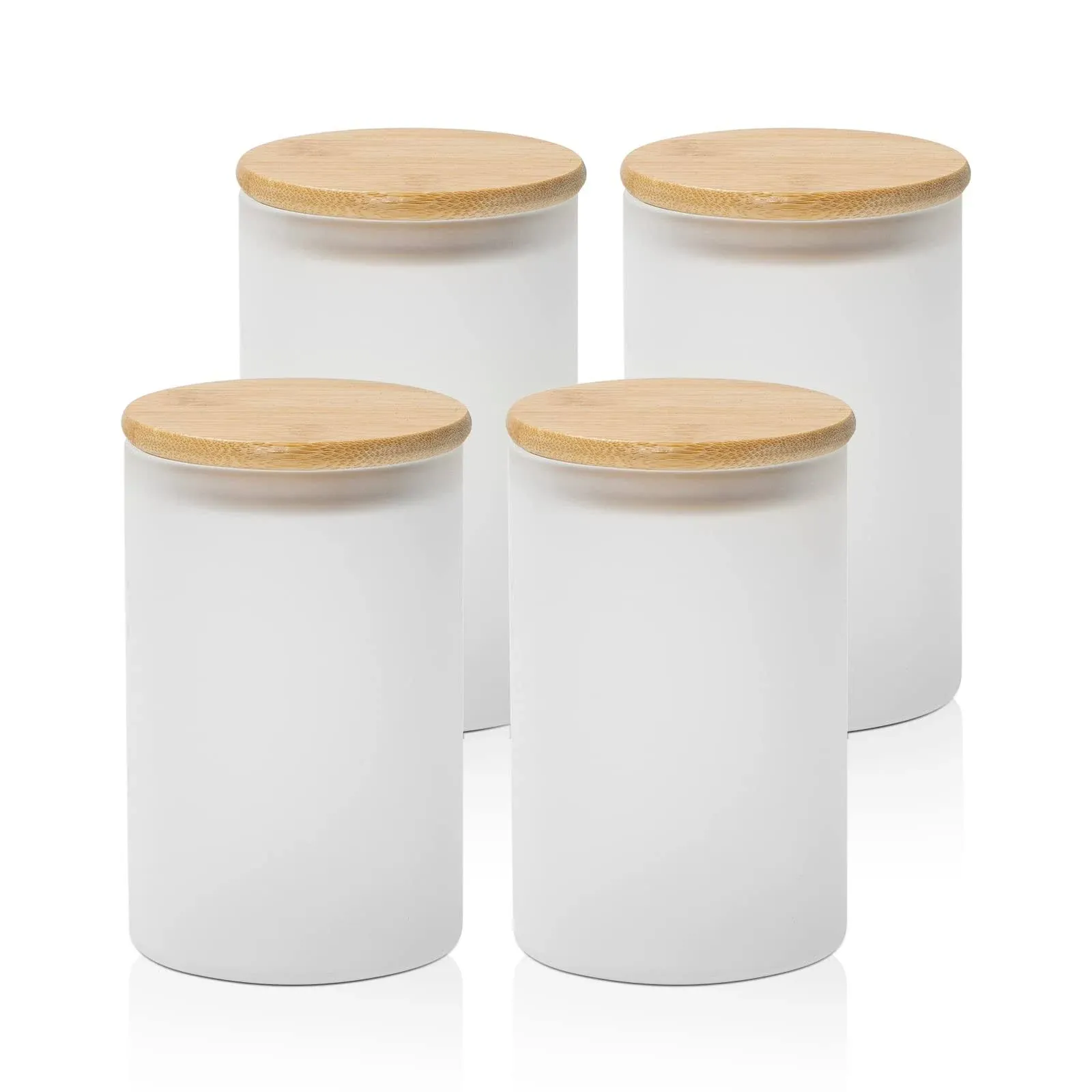 Sublimation Glass Storage Jar Frosted White with Bamboo Lid 20oz 4 Pack