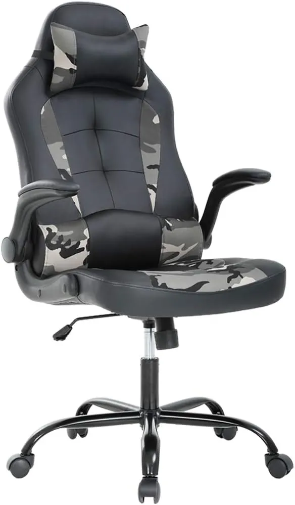 FDW PC Gaming Chair Ergonomic Office Chair Desk Chair with Lumbar Support Flip Up Arms Headrest PU Leather Executive High Back Computer Chair,Camo