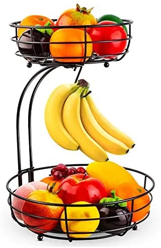 Auledio 2-Tier Countertop Fruit Vegetables Basket Bowl Storage with Banana Hanger,Chrome | Tableware