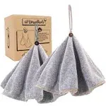 myHomeBody Hand Towels with Button Loop, Hand Towels with Hanging Loops, Kitchen Hand Towels with Button, Charcoal Fiber, Set of 2, Grey