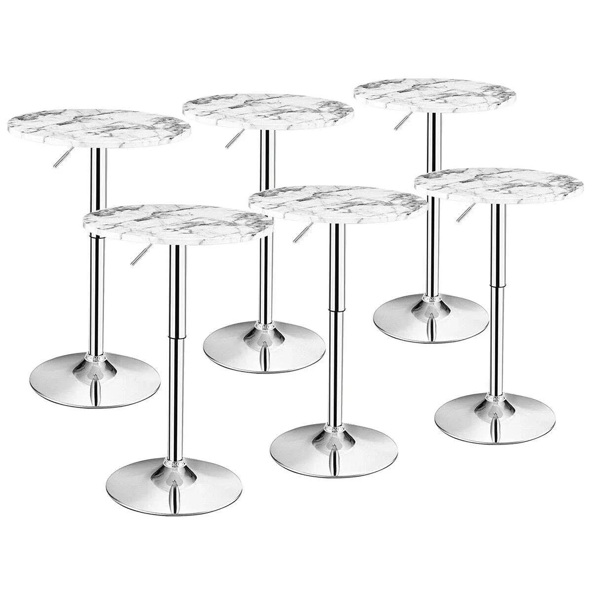 Giantex Round Pub Table Height Adjustable, 360° Swivel Cocktail Pub Table with Sliver Leg and Base for Home, Bar Table(6, White)