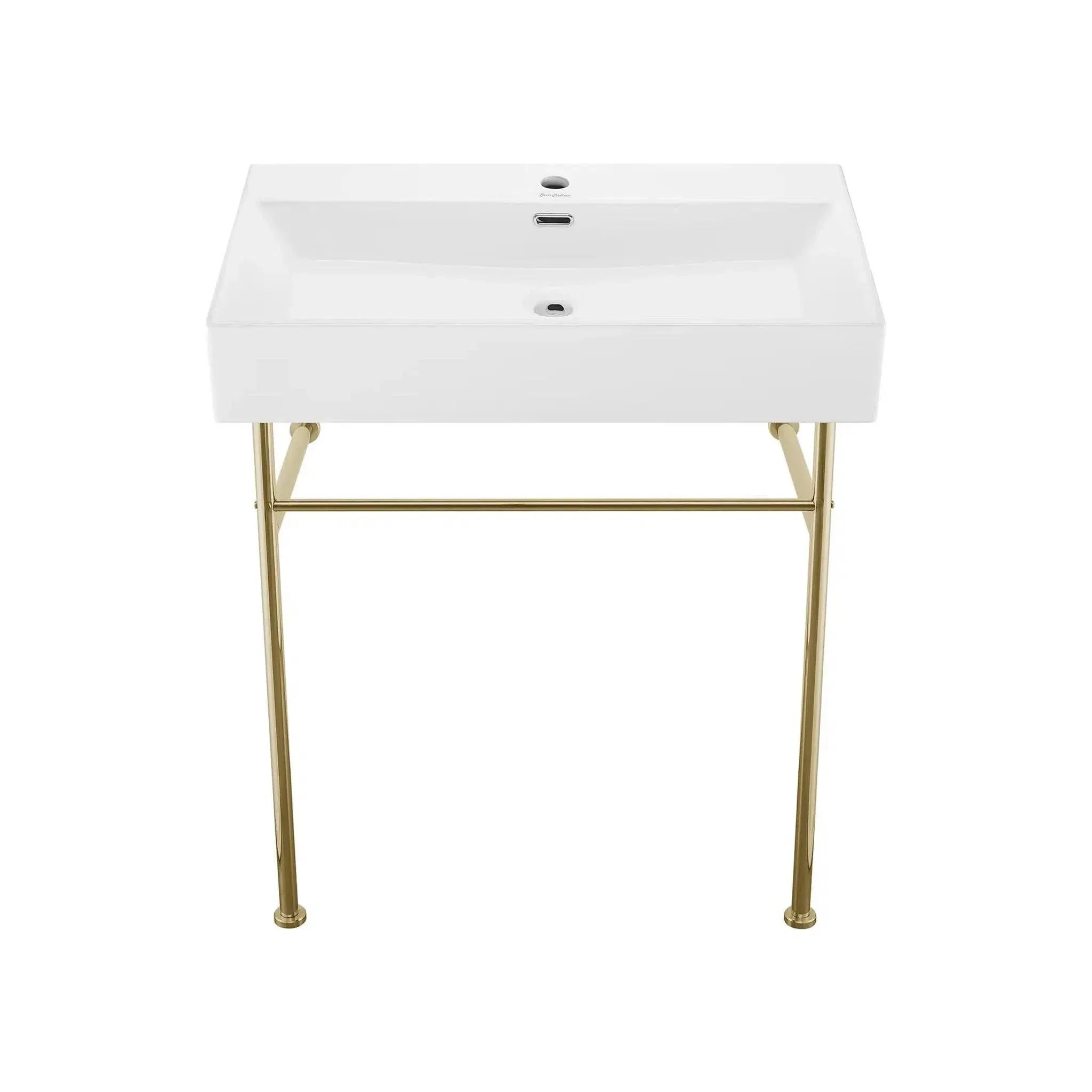 Swiss Madison Claire 30 Ceramic Console Sink White Basin, Brushed Gold