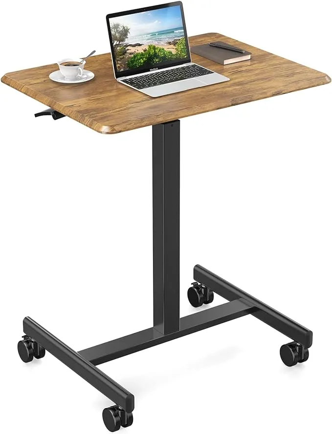 Sweetcrispy Small Mobile Rolling Standing Desk - Overbed Table, Teacher Podium with Wheels, Adjustable Work Table, Rolling Desk Laptop Computer Cart for Home, Office, Classroom - White