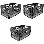 Juggernaut Storage 24 Quart Stackable Storage Crate with Handles, Black (3 Pack)