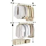 PRINCE HANGER Rack Heavy Duty One Touch System Load 352LBS Clothing Racks for Hanging Clothes Metal Closet Garment Closet system Tension Rod Free Standing Ivory Width Adjustable PHUS-0023