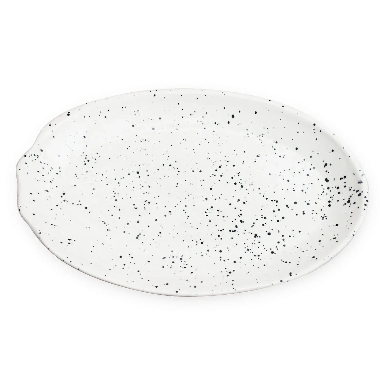 roro Ceramic Stoneware Handmade Glossy Speckled Spotted Oval White Dinner Plates set of 2, for dining and serving