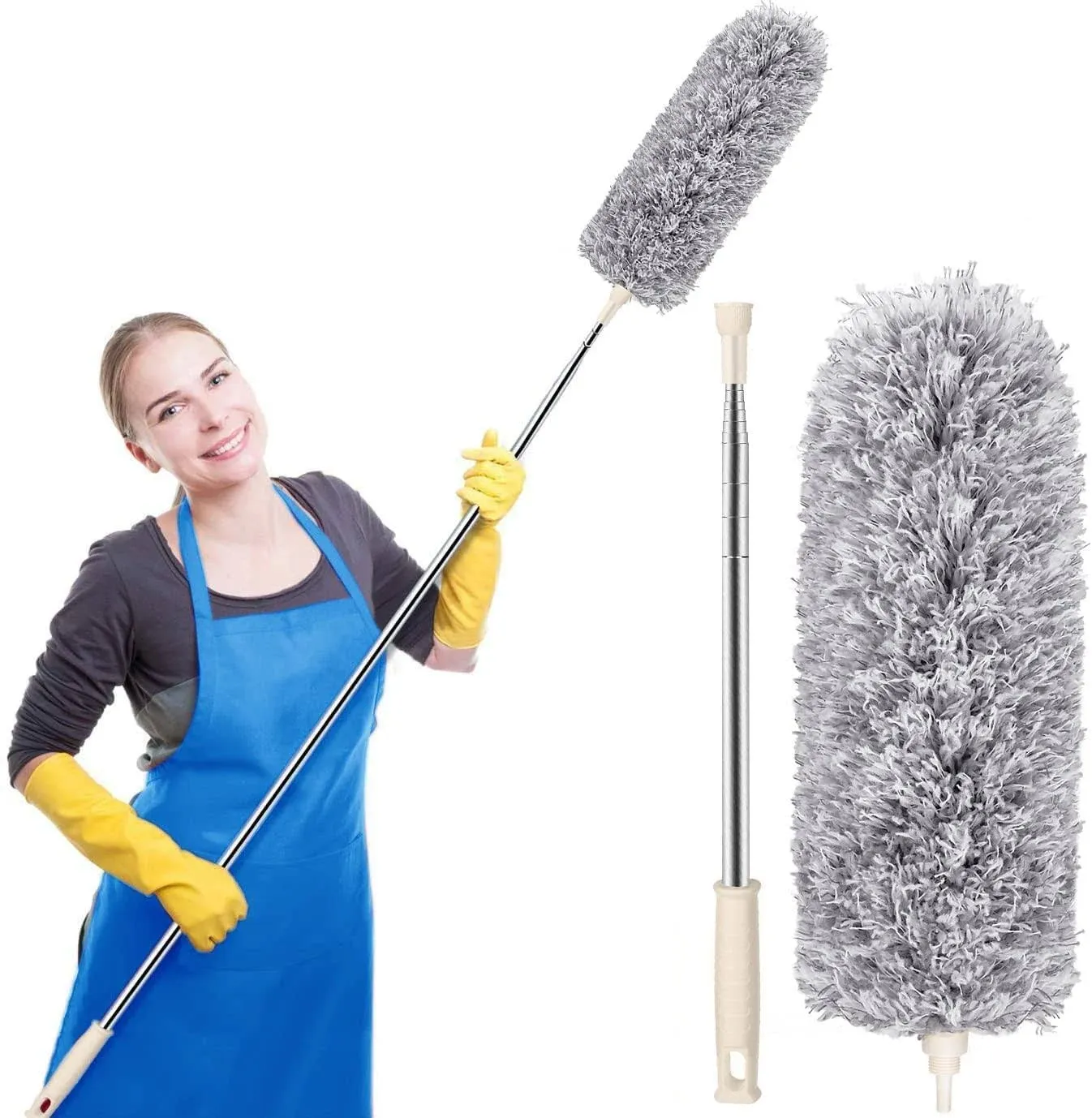 Dusters for Cleaning High Ceiling Fan, Microfiber Duster with Extension Pole 30-100 Inches, FUUNSOO Retractable Gap Dust Brush Cleaner Long Feather Duster for Cleaning Cobweb, Blinds, Dark Gray