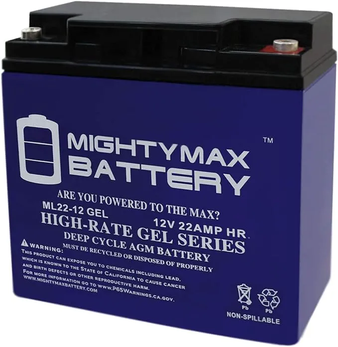 Mighty Max Battery ML22-12GEL - 12 Volt 22 AH, GEL Type, Internal Thread (INT) Terminal, Rechargeable SLA AGM Battery