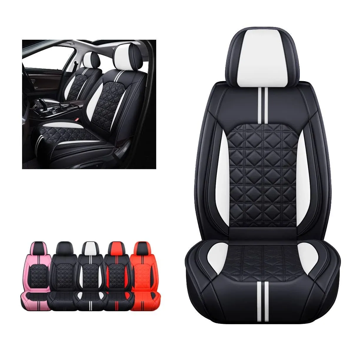 OASIS AUTO Car Seat Covers Accessories 2 Pieces Front Premium Nappa Leather Cushion Protector Universal Fit for Most Cars SUV Pick-up Truck, Automotive Vehicle Auto Interior Décor (OS-004 Black&Gray)