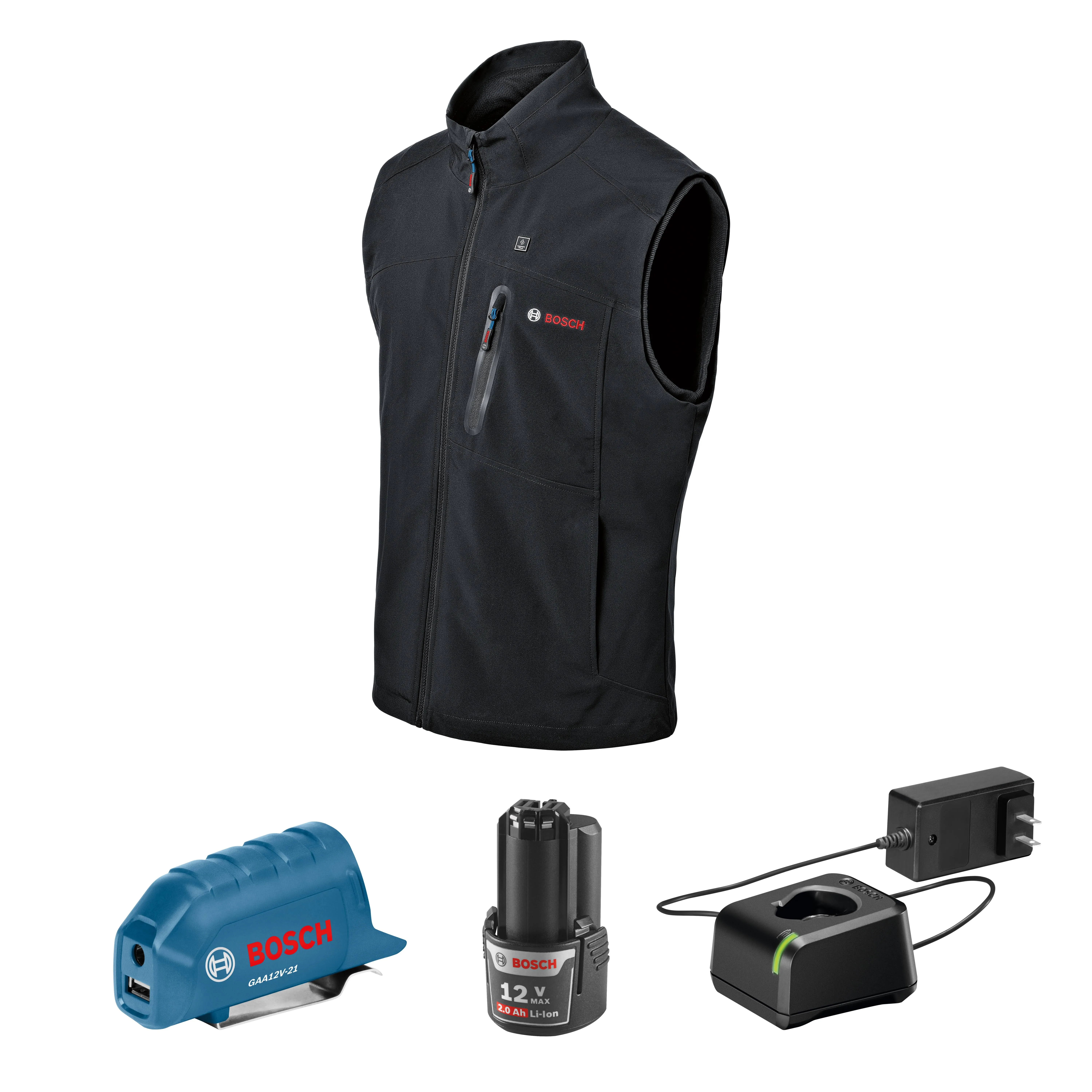 Bosch GHV12V-20XXLN12 12V Max Heated Vest Kit with Portable Power Adapter - Size 2X Large