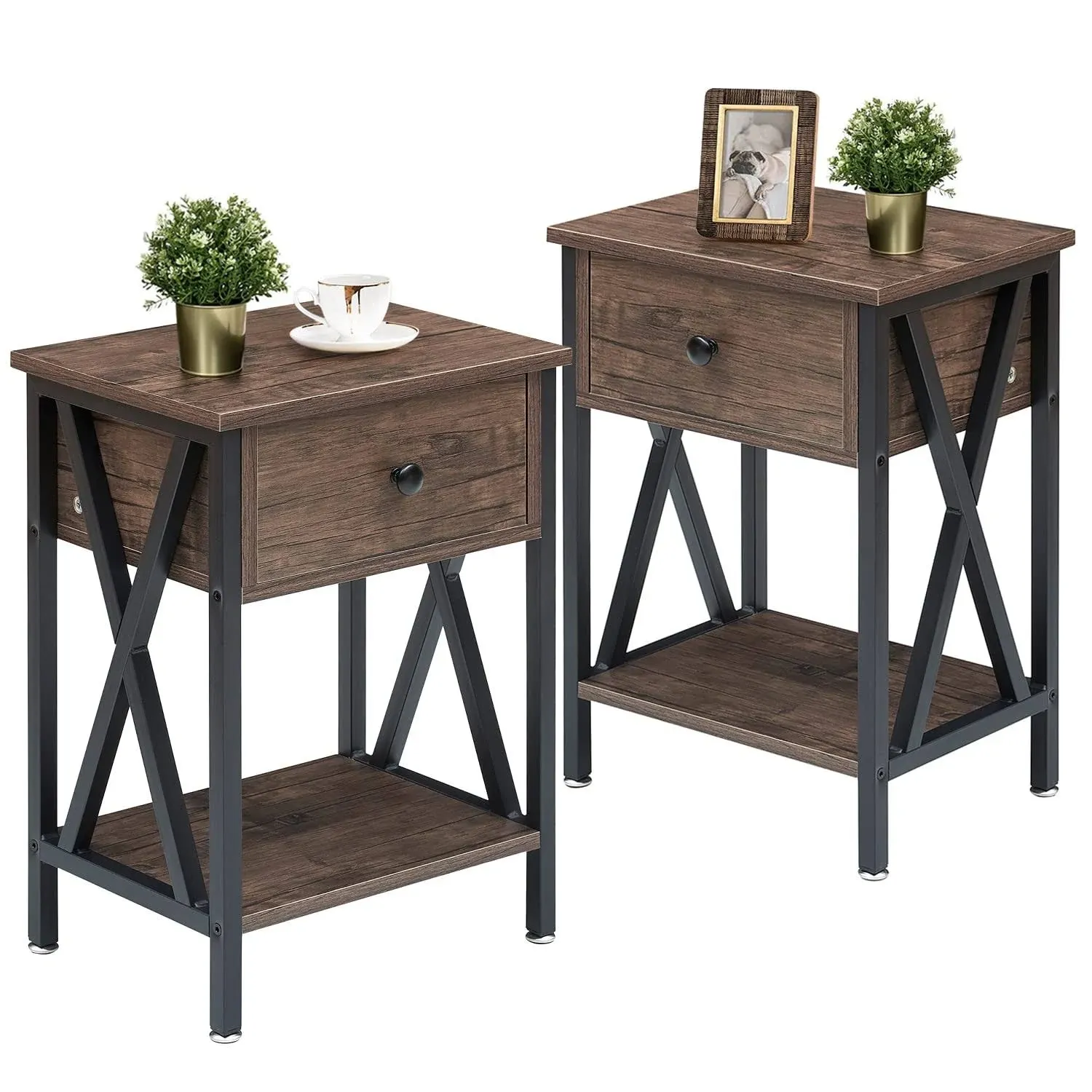 VECELO Nightstand Modern Side End Tables Night Stand with Nightstands, Gry