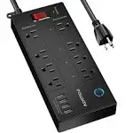 Smart Power Strip Surge Protector - POWSAV 6 Ft WiFi Extension Cord with 8 Outlets(4 Smart Outlets and 4 Always On Outlets) and 4 USB Ports, Compatible with Alexa & Google Home, Black