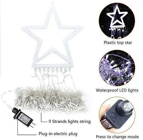 Puhong Christmas Decoration Outdoor Star String Lights,16.4Ft Christmas Tree Lights 320 LED 8 Memory Modes with 14" Lighted Star