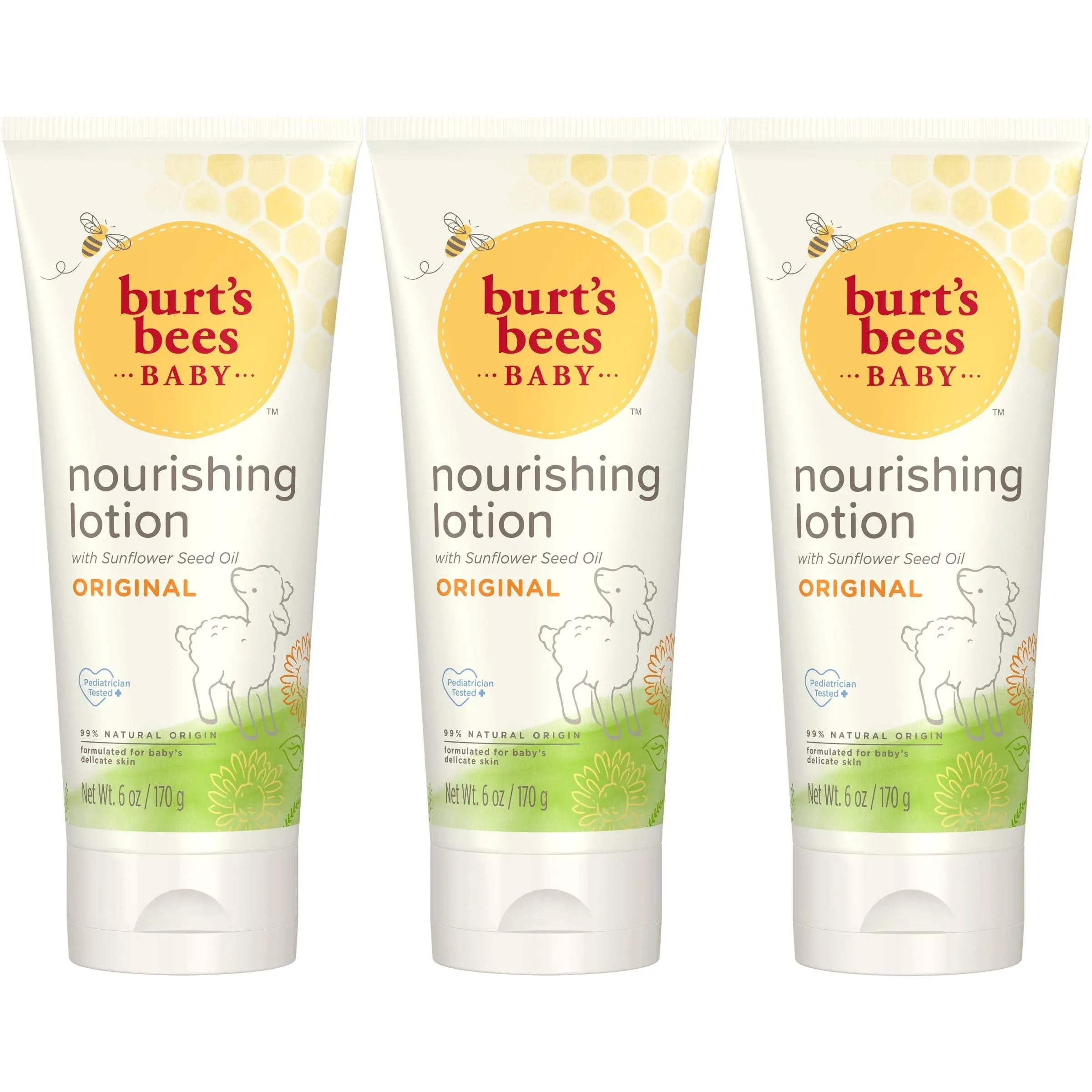 Burt's Bees Baby Nourishing Lotion, Original Scent Baby Lotion - 6 Ounce Tube - Pack of 3