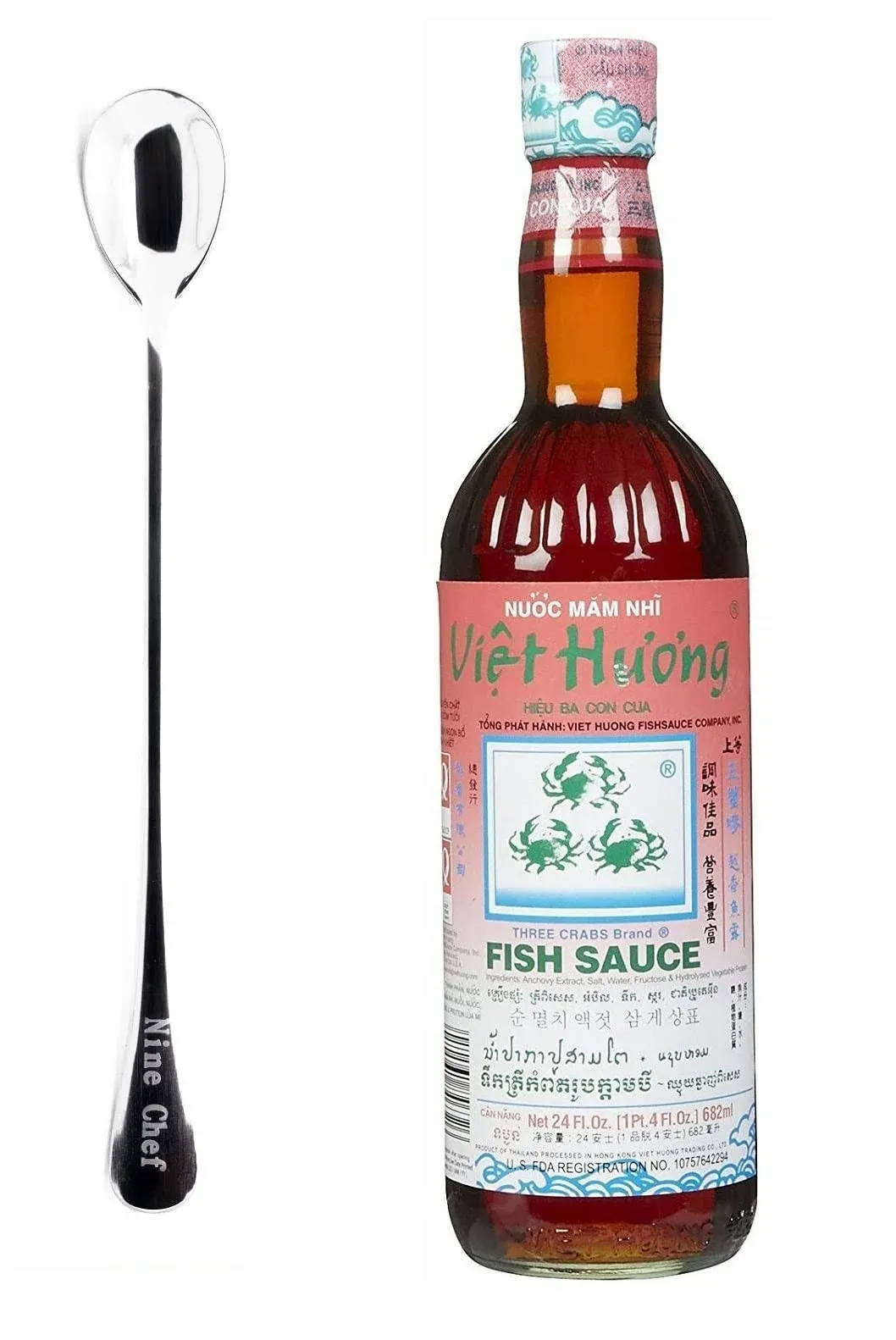 Three Crabs Viet Huong Fish Sauce 24 FL Oz With NineChef Long Handel Coffee Spoon (1 Bottle) 3 crabs fish sauce viet huong fish sauce three crabs fish sauce