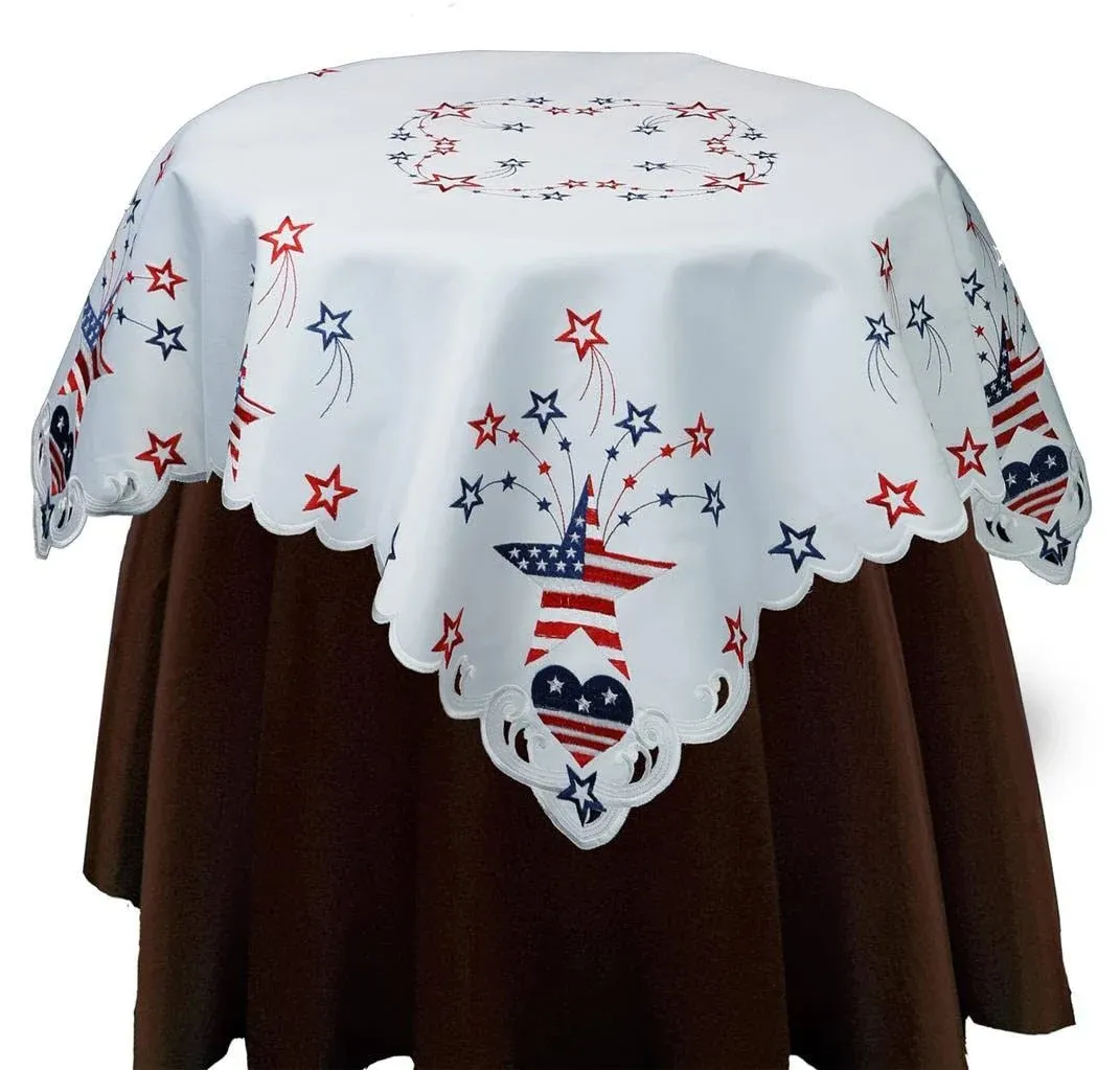 Creative Linens 4th of July Holiday Patriotic Tablecloth 33" Square Topper for ...