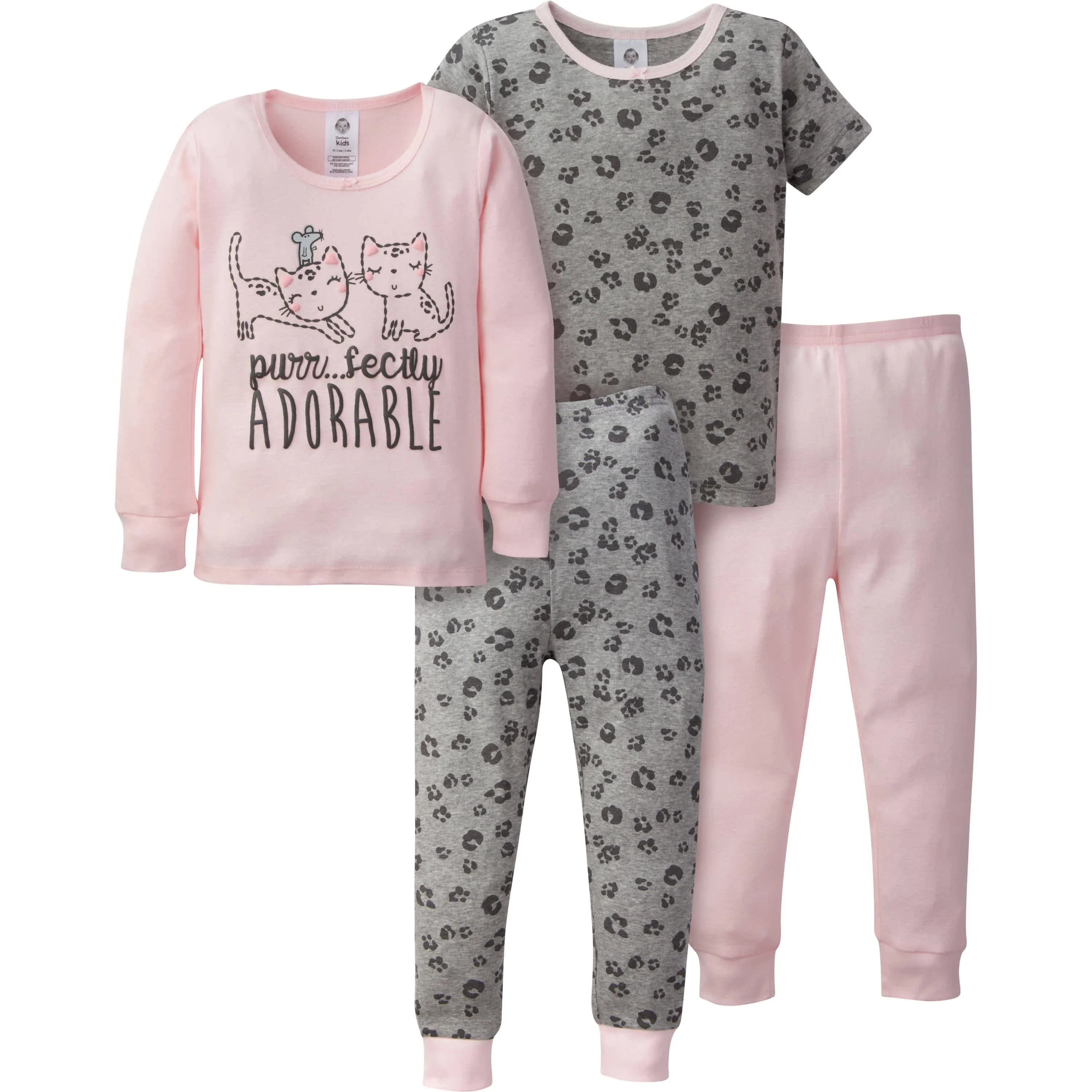 Gerber Toddler Neutral Snug Fit Cotton Pajamas 4-Piece Set