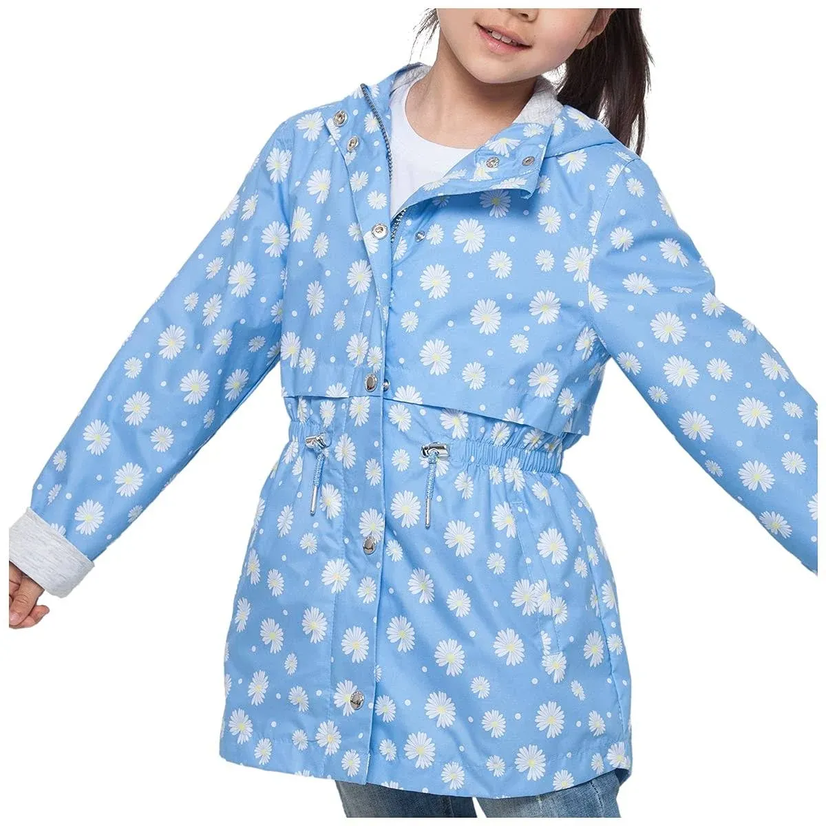 Rokka&Rolla Girls' Light Rain Jacket Trench Coat-Blue Daisy, Size 8