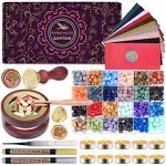 Wax Seal Stamp Kit with Gift Box, Aottom Wax Letter Seal Kit with 24 Colors 650 Pcs Wax Seal Beads, Sealing Wax Warmer, Envelopes, Candles, Wax Stamp, Metallic Pen for Gift and Decoration