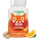 Kids Iron 10mg with Vitamin C 50mg Chewable Tablets - Tasty Natural Flavored - Vegan, Vegetarian, GMO-Free, Nut Free - Dietary Iron Supplement - Blood Formation for Children - 120 Chewables