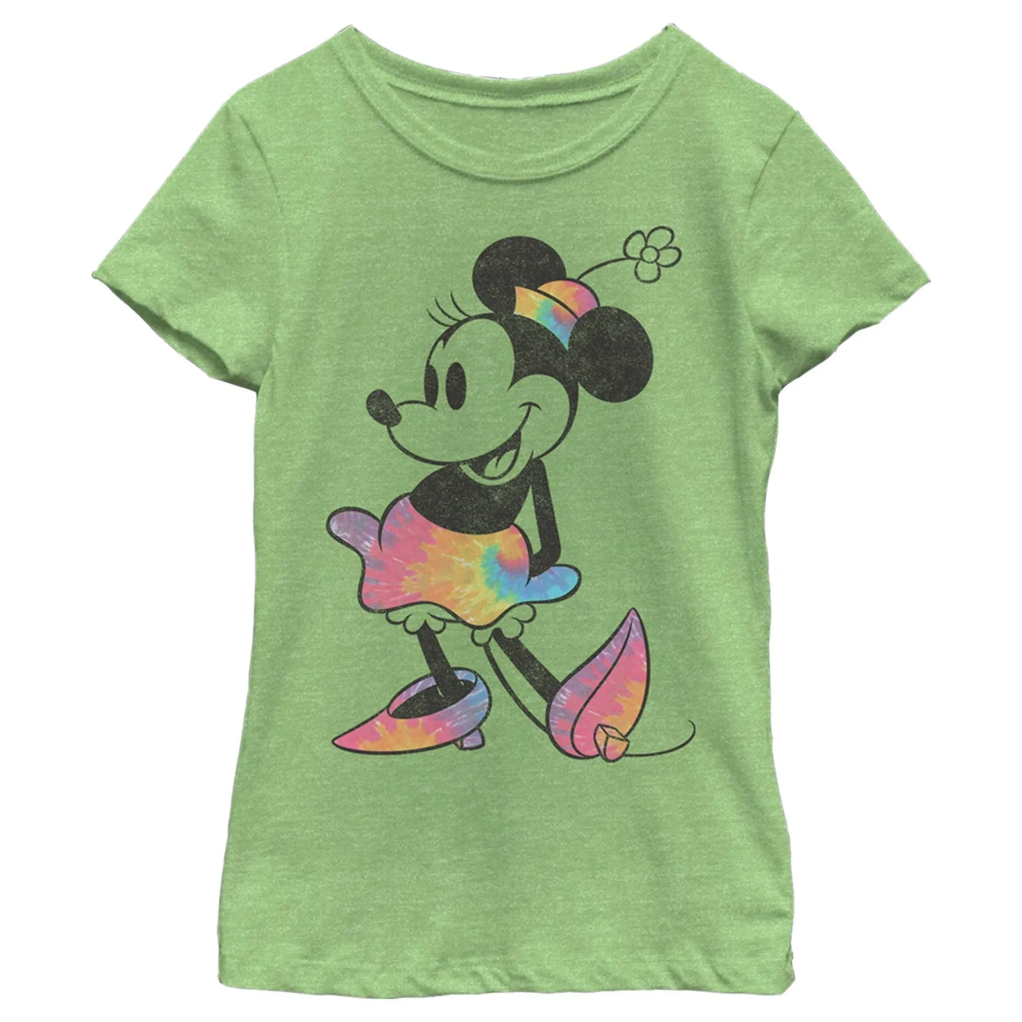 Mickey & Friends Girl's Rainbow Tie-Dye Minnie Mouse T-Shirt Green