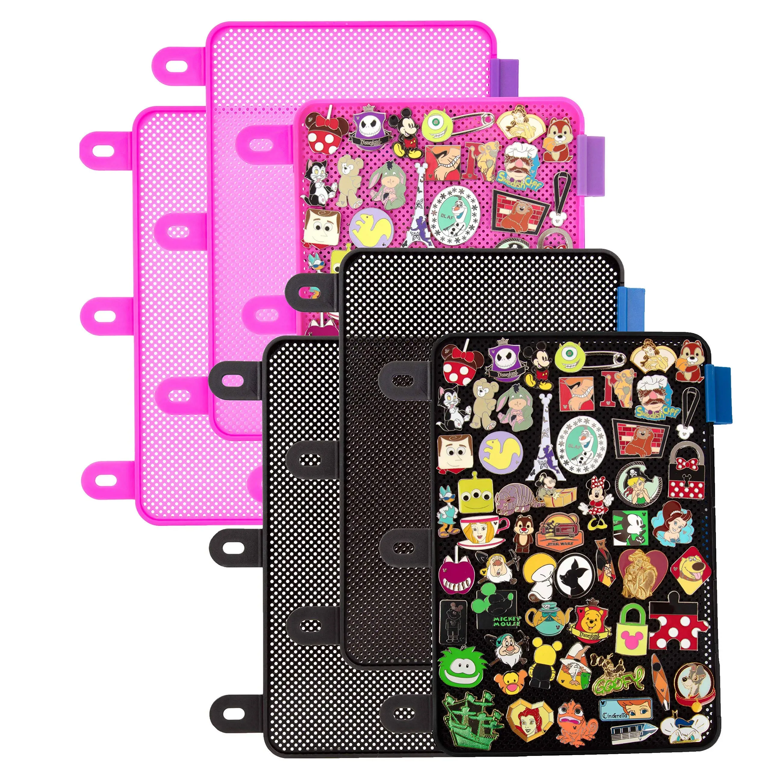 Enamel Pin Display Pages (6 PK) - Display and Trade Your Disney Collectible Pins in Any 3-Ring Binder - Pages Lay Flat with Pinbacks and NO Sagging! (Black/Pink - Pins Not Included)