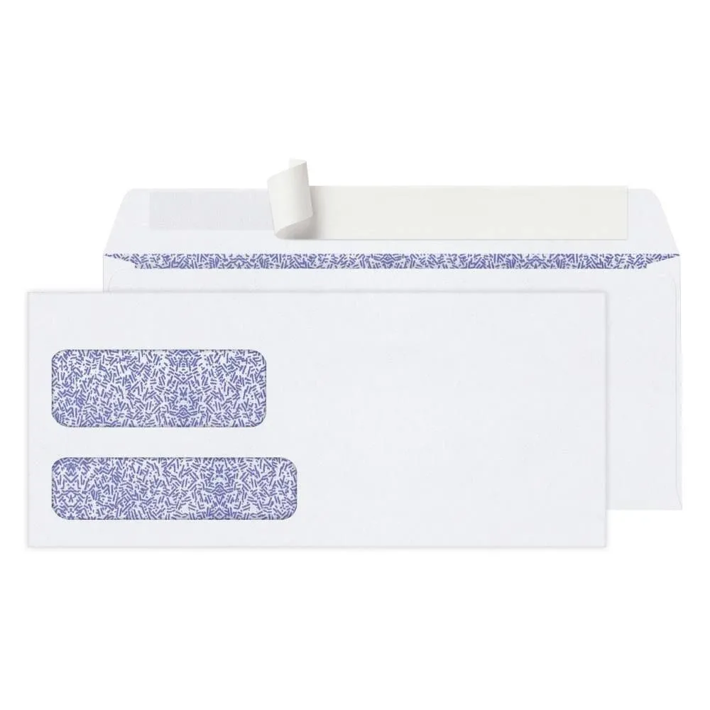 Office Depot Brand #9 Security Envelopes, Double Window, Clean Seal, White, Box of 250