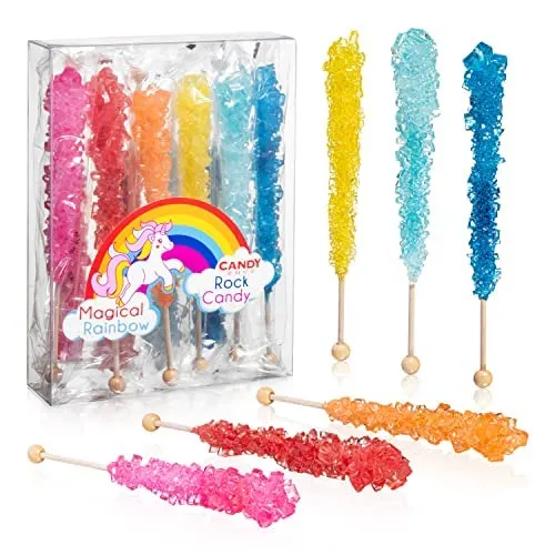 Candy Envy - Magical Rainbow Rock Candy Sugar Sticks - 10 Indiv. Wrapped - Assorted Colors