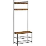 VASAGLE Hall Tree with Bench and Shoe Storage, Entryway Bench with Coat Rack Stand and Shoe Rack, 9 Removable Hooks, Top Bar, Fabric Shelves, Industrial, Rustic Brown and Black UHSR411B01