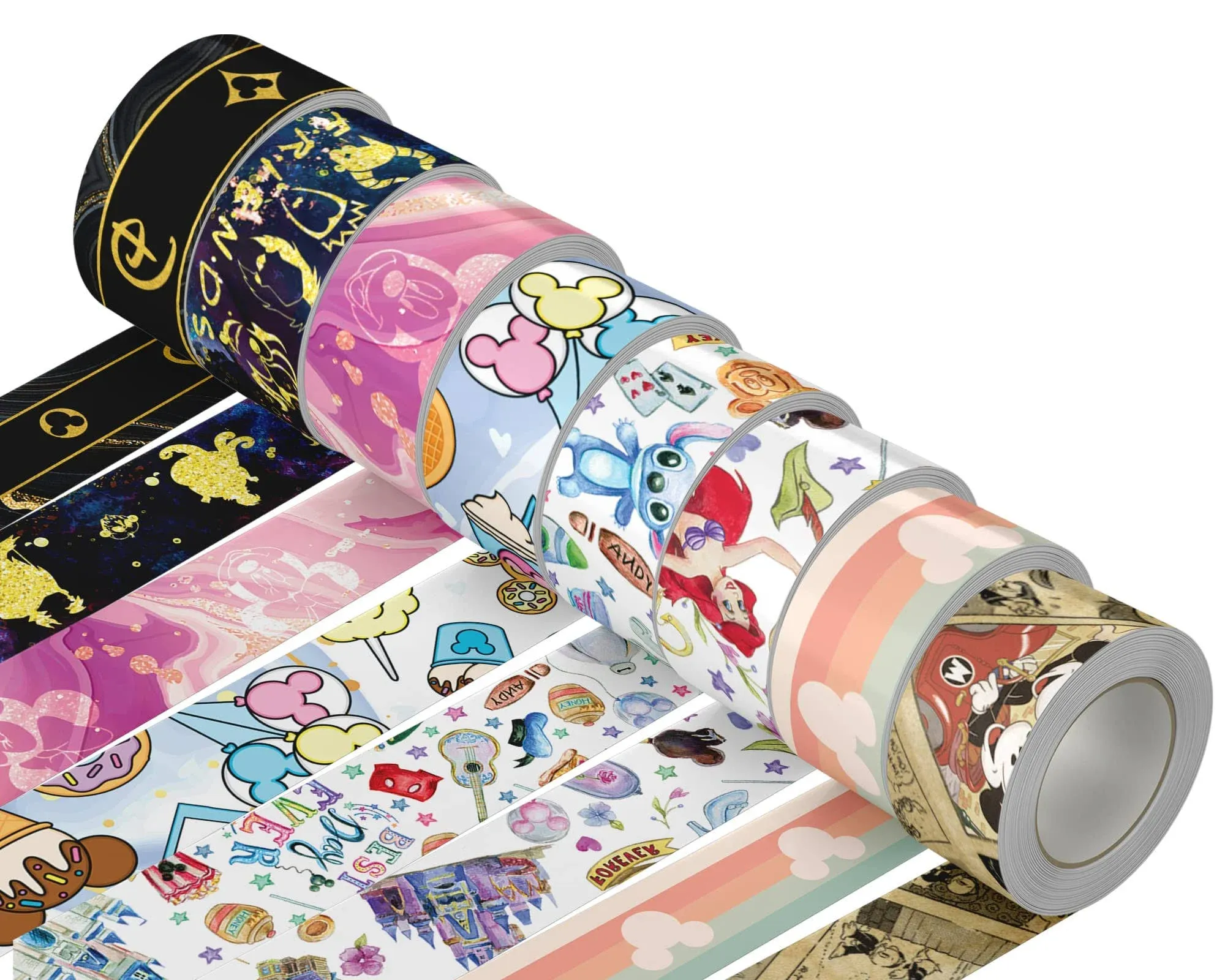 Magical Theme Washi Tape - 8 Rolls 15 MM Cute Kawaii Gold Print Cartoon Desig...