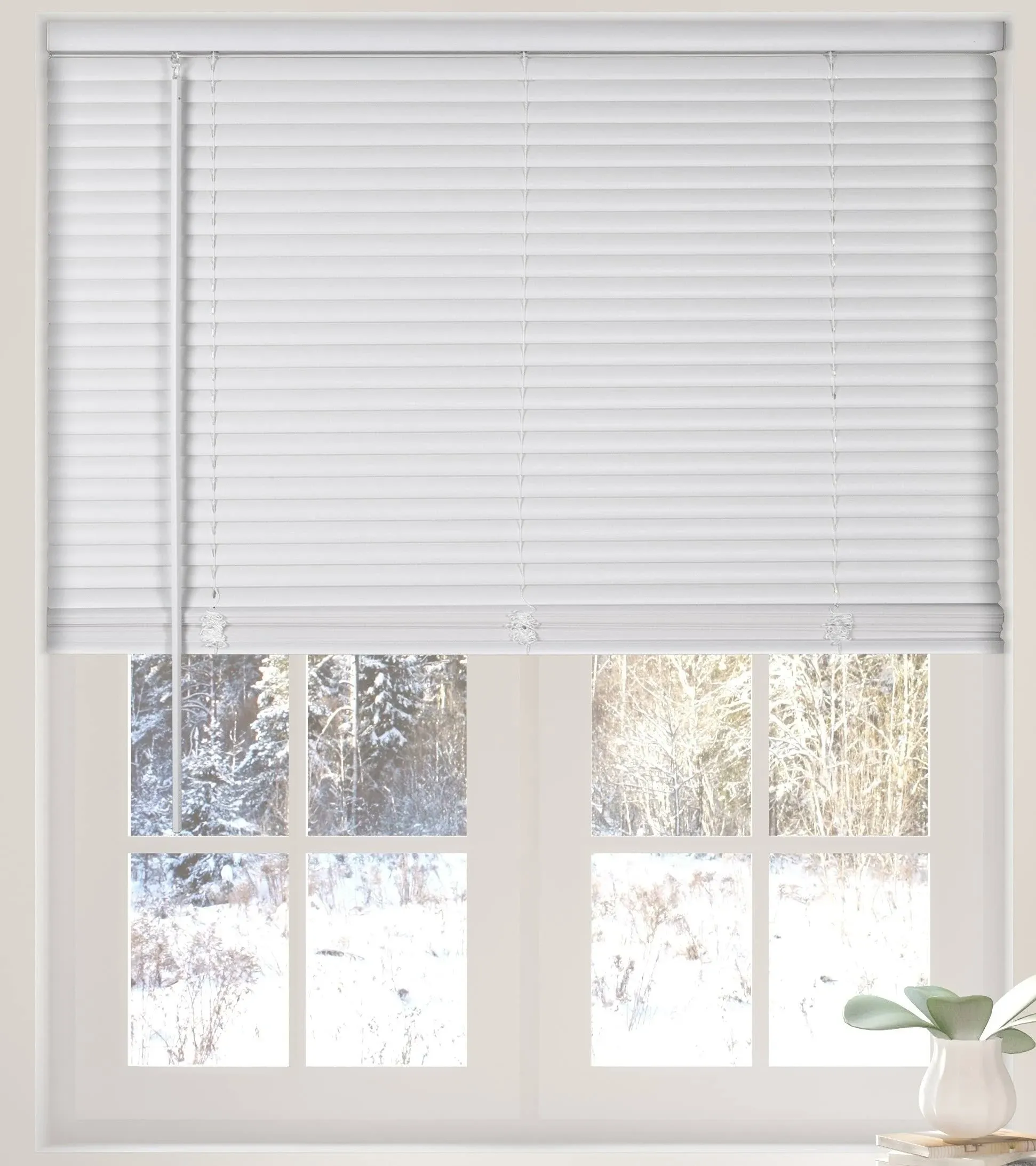 Calyx Interiors 1” Cordless Vinyl Mini Blinds, White, 62.5" W x 60" H (04MV2624600)