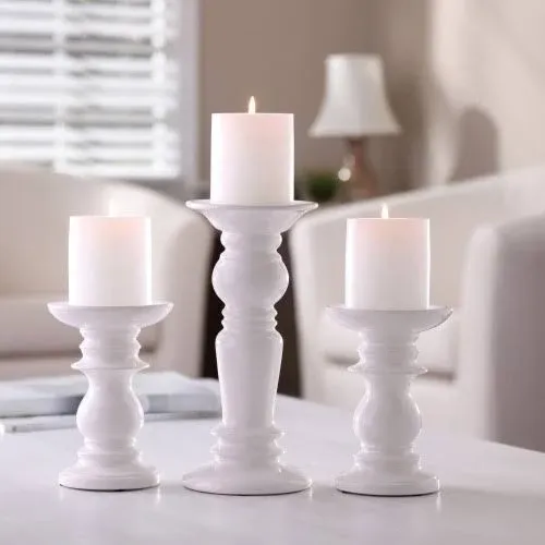 Better Homes and Gardens Ceramic Pillar Candle Holders, Set of 3, White