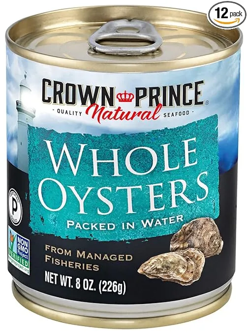 Crown Prince Natural Whole Boiled Oysters, 8-Ounce Cans (Pack of 12)